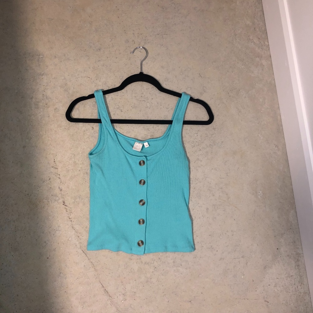 Cyan Tank top with buttons in front